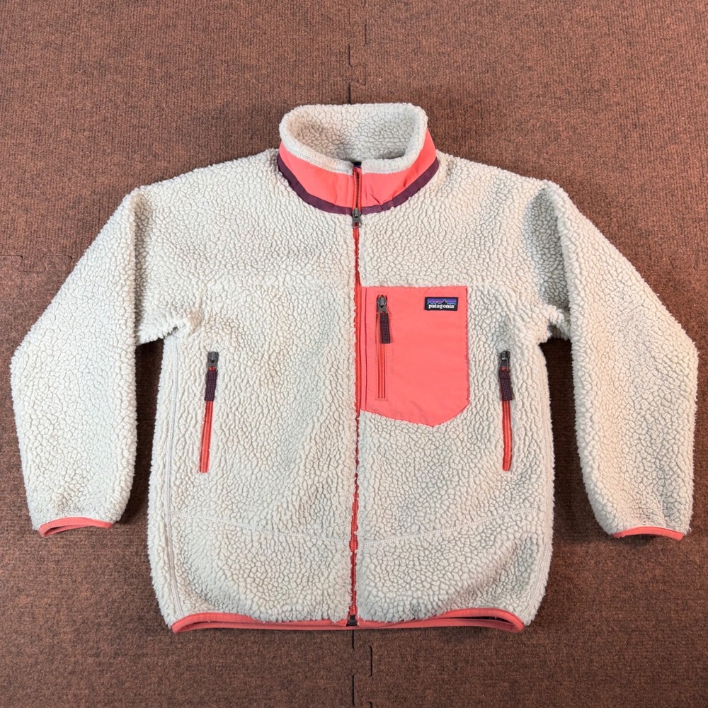 Patagonia Kids Retro-X Fleece Jacket Cream Coral Pink Size M 10 STY65625 FA18